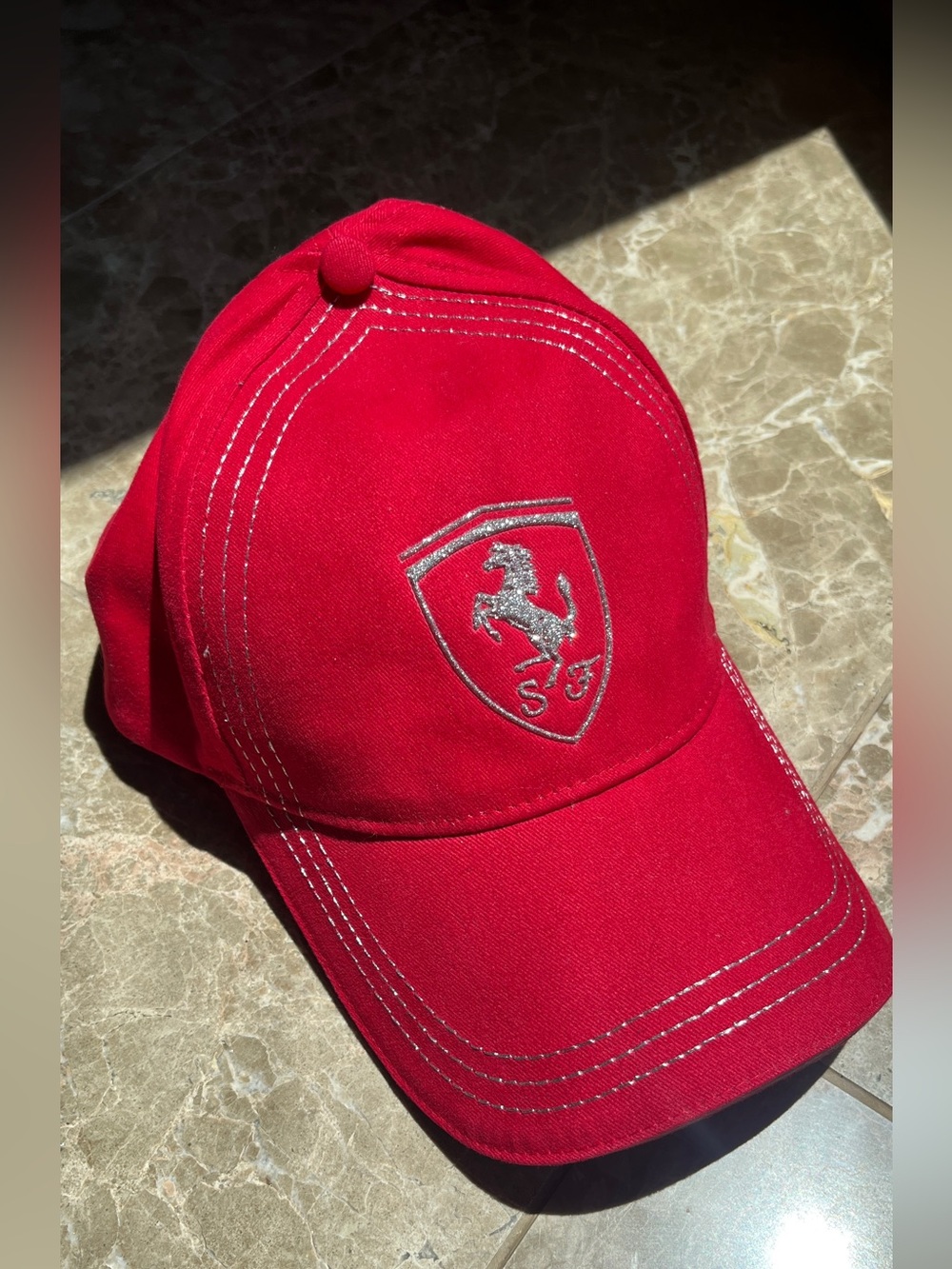 Red Baseball Cap with Silver Embroidered Shield Logo - Picture 3 of 15